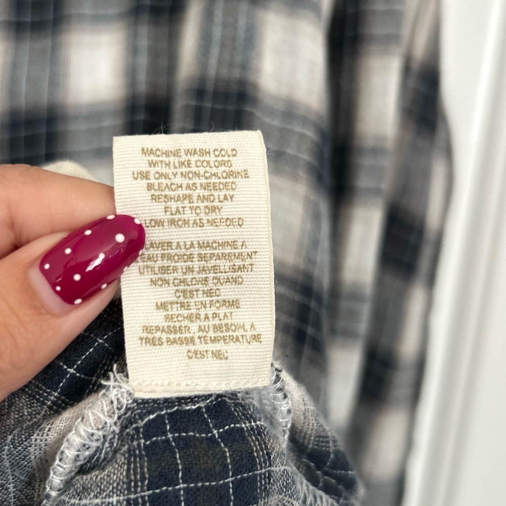 Free People Plaid Babydoll Button-Up Long Sleeve Shirt Size L boho cottagecore - Picture 10 of 11